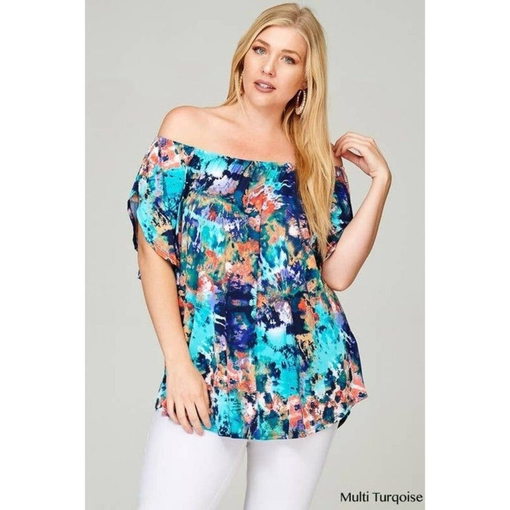 Plus Size Off Shoulder Multi Color Women's Tunic Top 2X